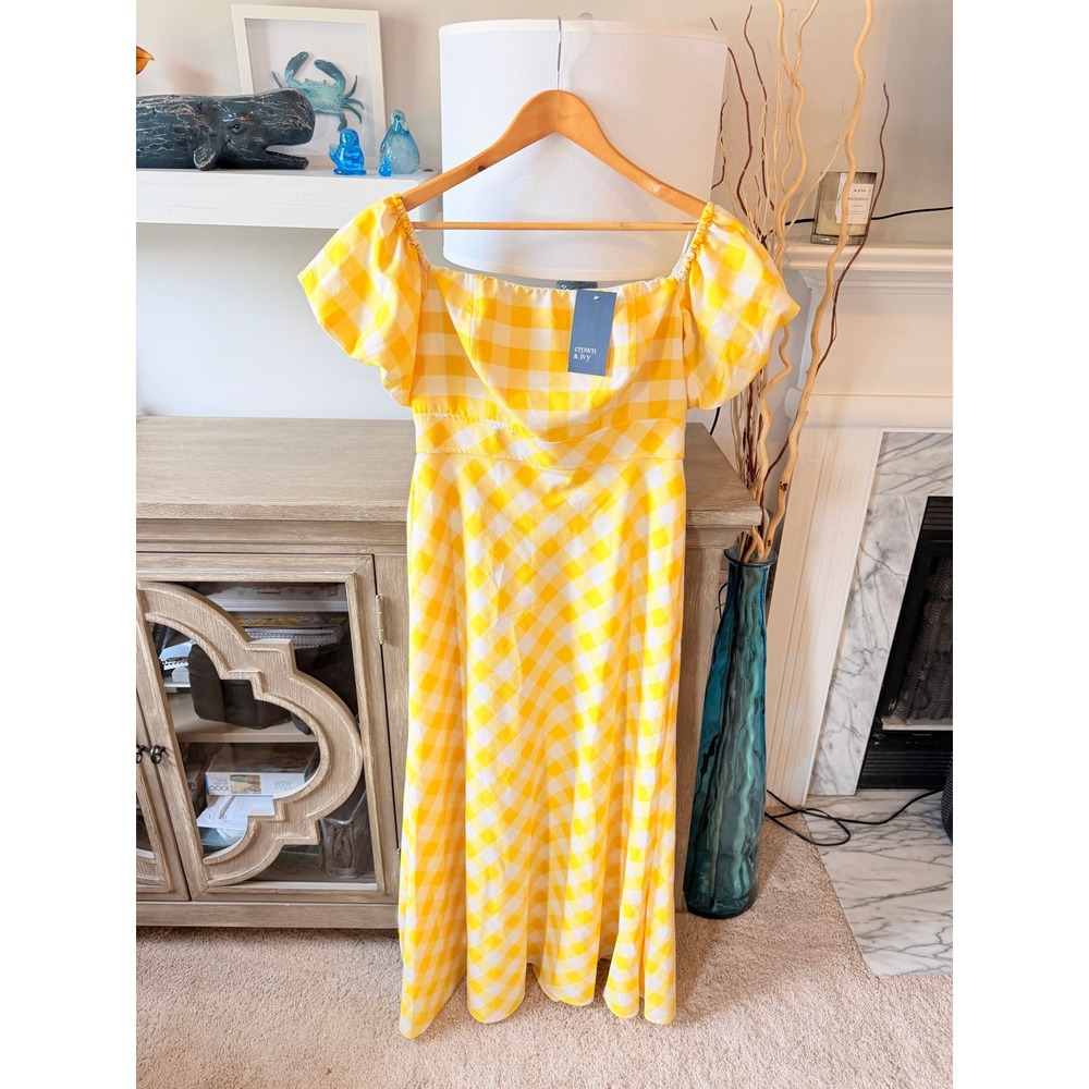 Crown & Ivy Gingham Maxi Dress Womens Yellow Size 8 NWT